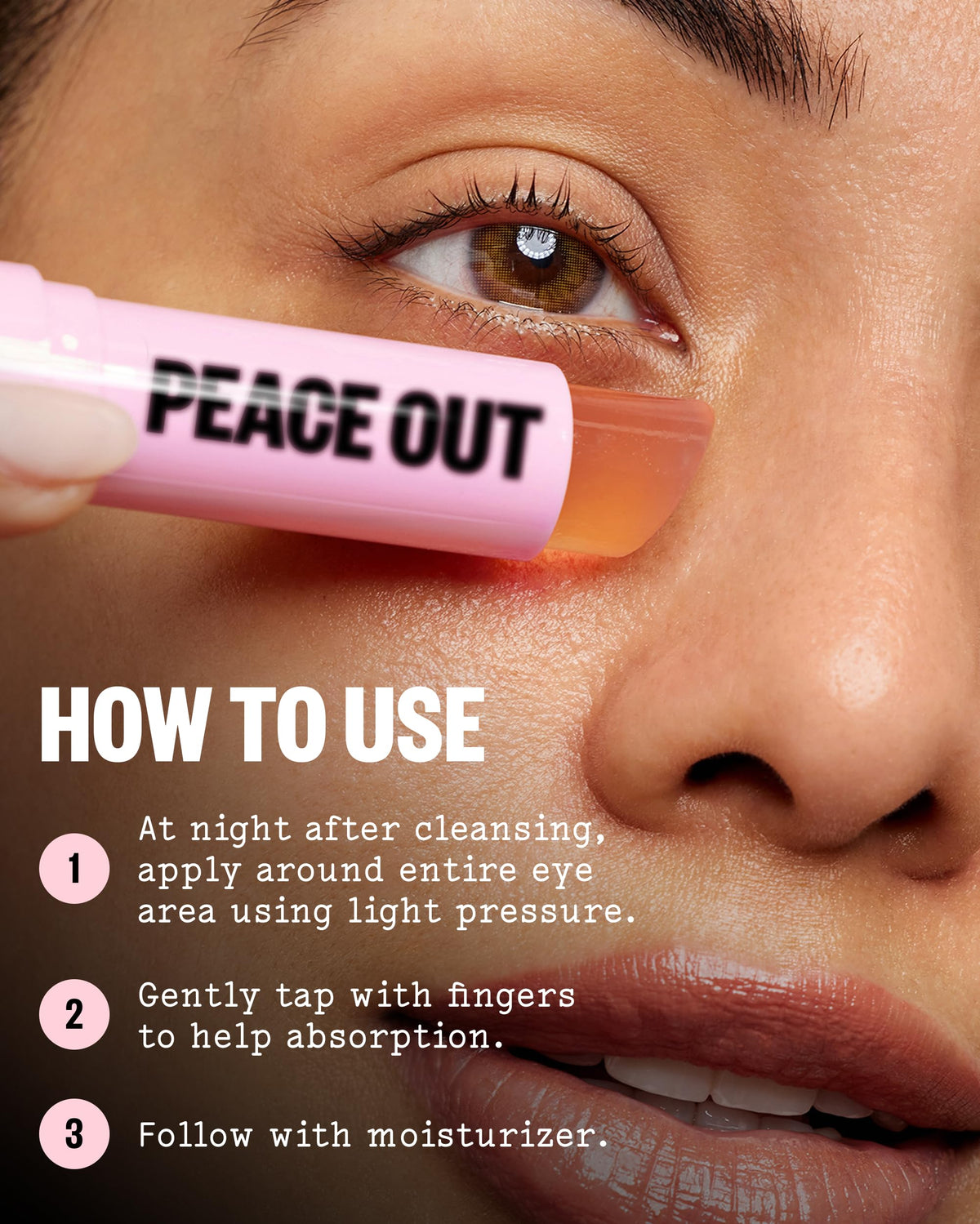 PEACE OUT in a bathroom nighttime routine setting illustrating easy evening use benefit