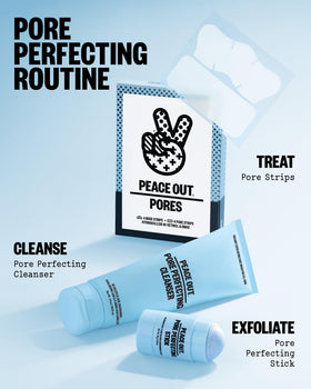 PEACE OUT on a bathroom shelf lifestyle shot illustrating convenient daily use benefit