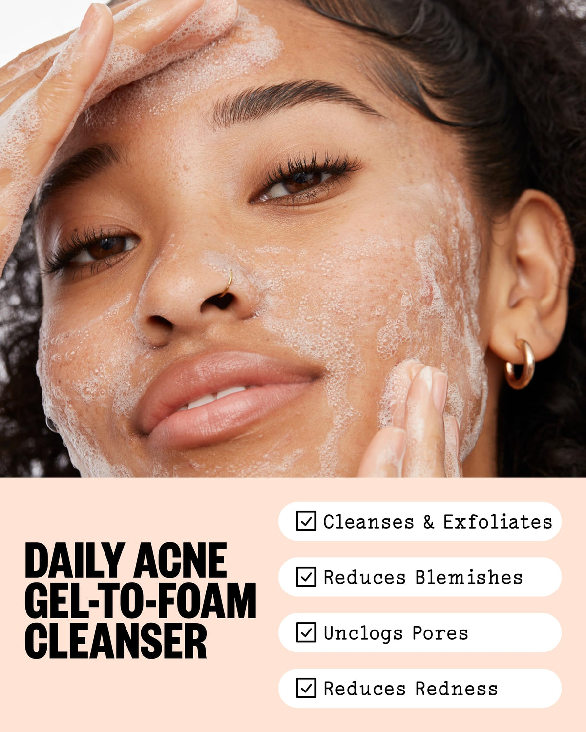 PEACE OUT pump and label close-up highlighting ingredients and easy dispensing benefit