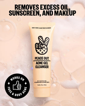 PEACE OUT bottle next to ruler demonstrating 4 fl oz size and travel-friendly benefit