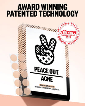 PEACE OUT patch held in hand for size comparison and easy portability