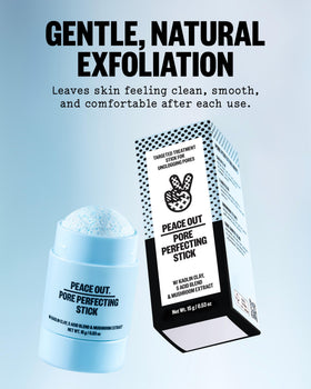 PEACE OUT stick beside cleanser and moisturizer showing routine-friendly benefit