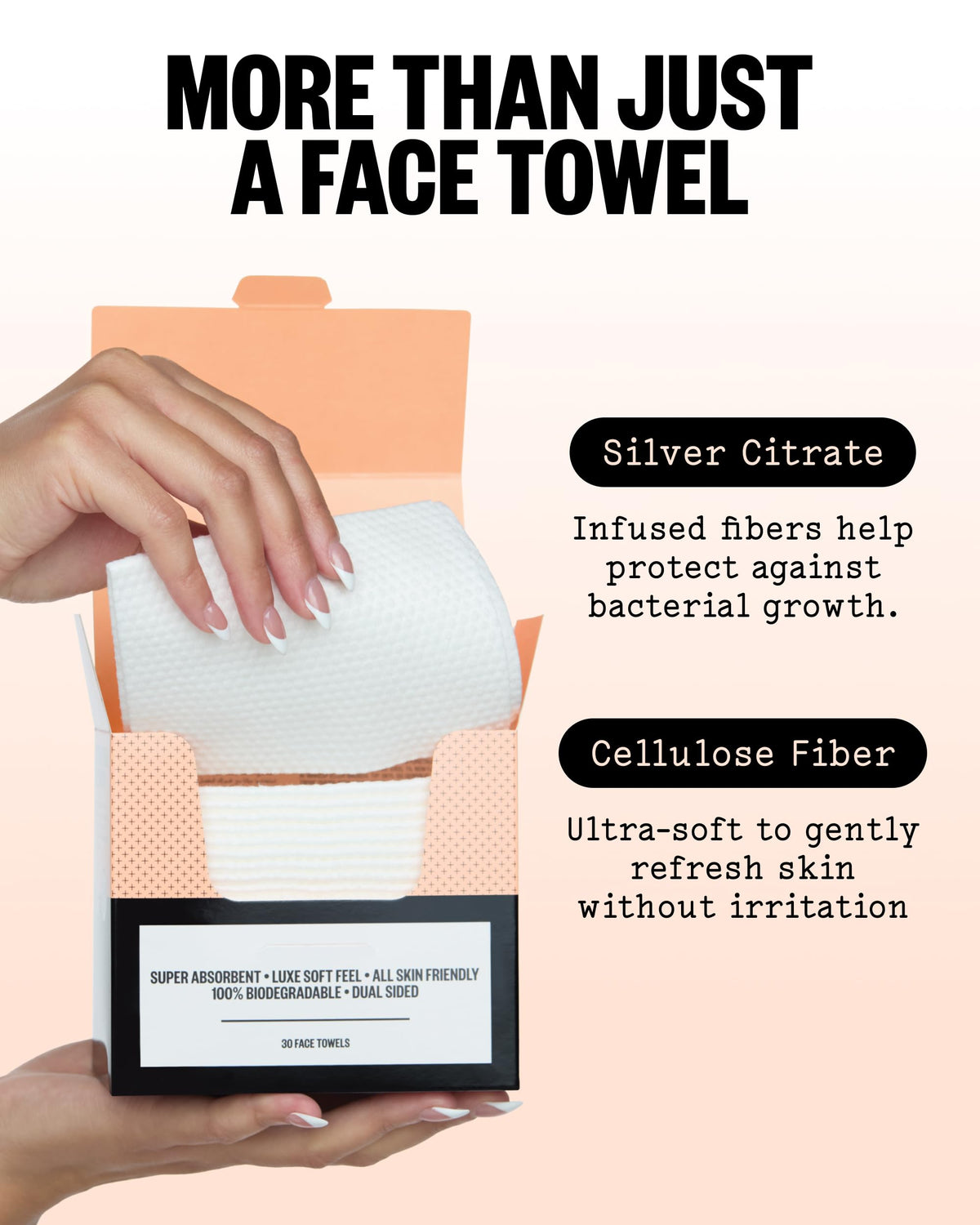 PEACE OUT towel damp with cleanser demonstrating effective makeup removal