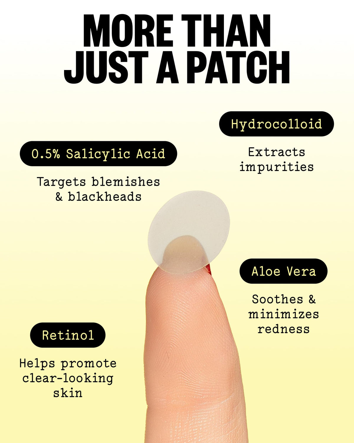 PEACE OUT patch under foundation illustrating makeup-friendly, low-profile wear