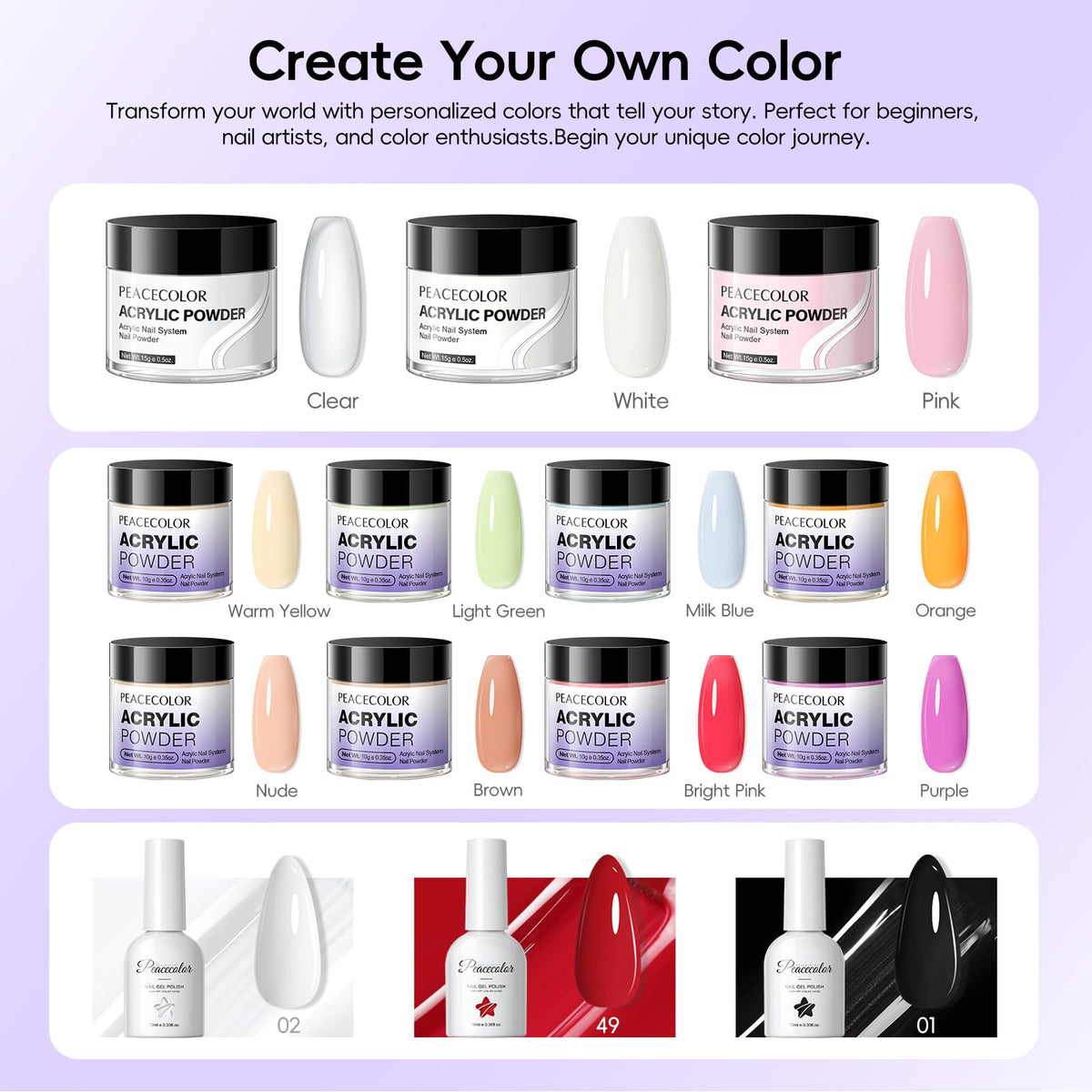 PEACECOLOR technician applying acrylic to a tip, demonstrating easy at-home use
