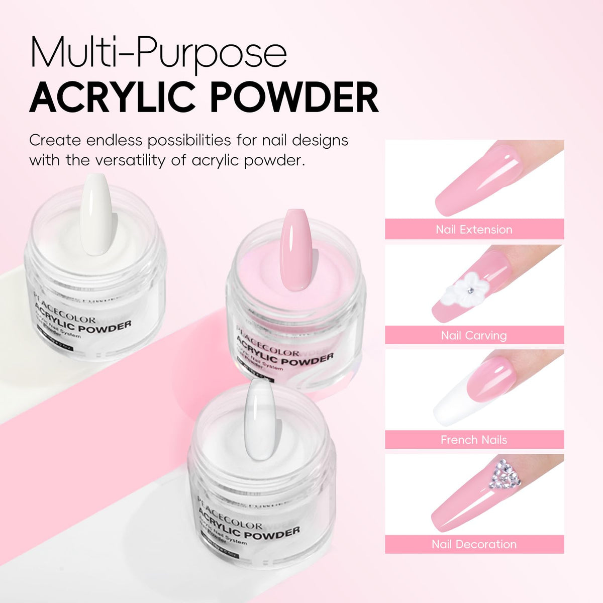 PEACECOLOR acrylic brushes and nail forms laid out for precise sculpting control