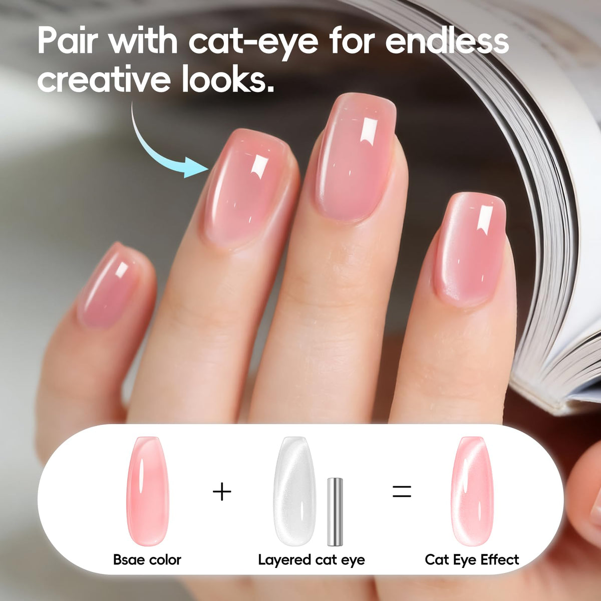 PEACECOLOR cat-eye top coat in use creating magnetic stripe effect and sparkle