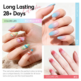 PEACECOLOR color swatches fanned to display nine vibrant shades for ombre designs