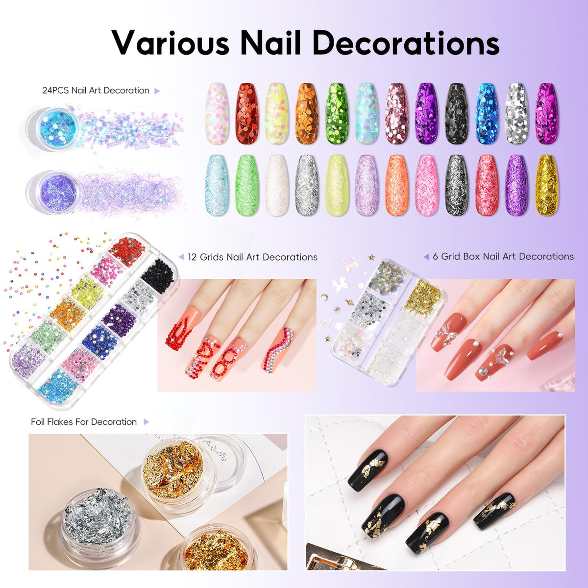 PEACECOLOR finished multi-style nails showcasing extension and decorative results
