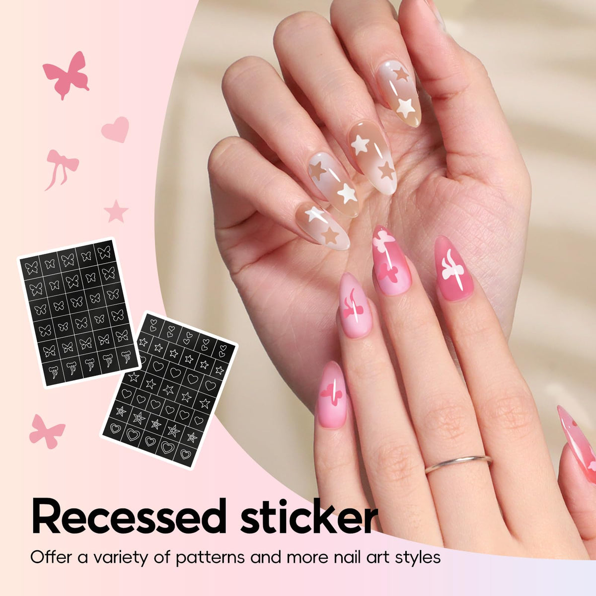 PEACECOLOR sticker sheet close-up with stars and hearts for instant accent nails