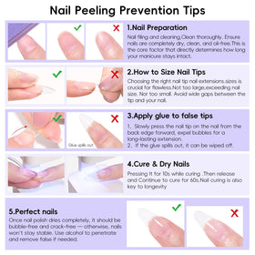 PEACECOLOR hands wearing finished almond press-on nails showcasing salon look