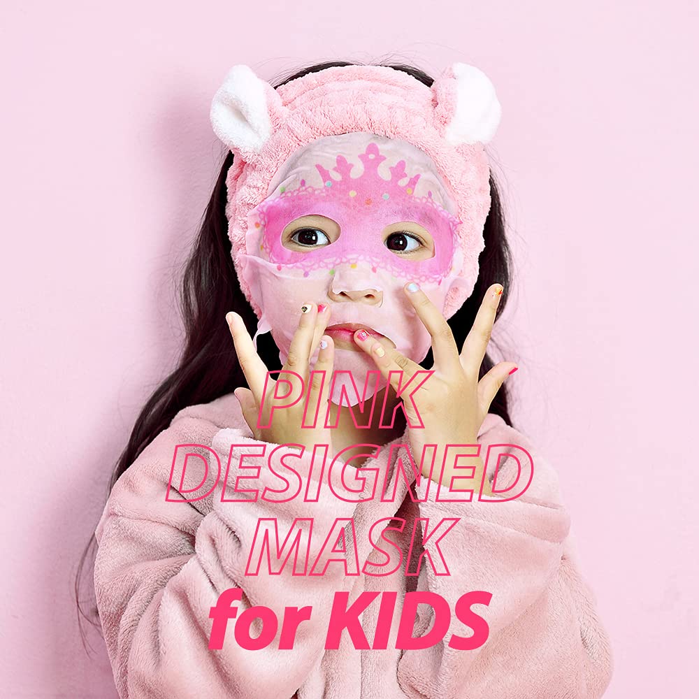 peach and child wearing mask smiling to show comfortable fit and hydration