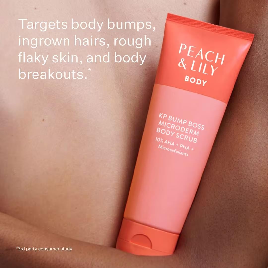 Peach & Lily scrub applied in shower demonstrating exfoliation and rinsing benefit