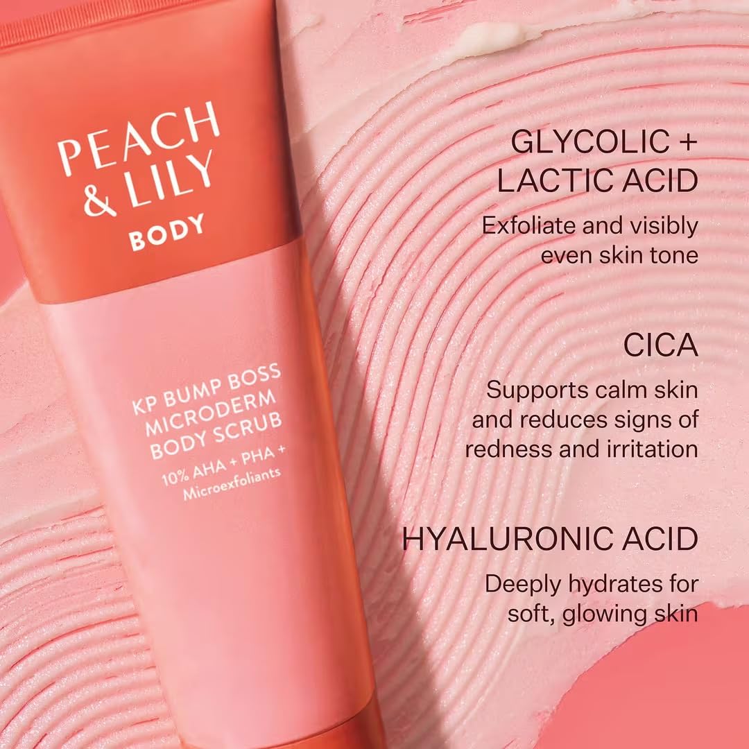 Peach & Lily ingredient label close-up highlighting acids and calming actives