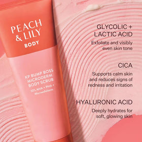 Peach & Lily ingredient label close-up highlighting acids and calming actives