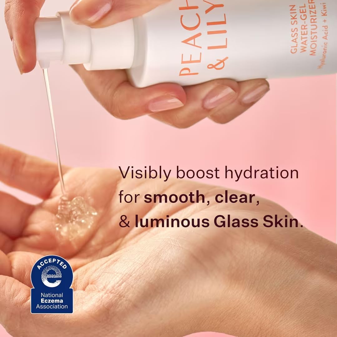 Peach & Lily gel texture close-up demonstrating fast-absorbing, non-greasy finish