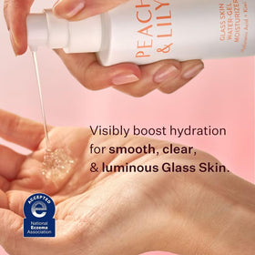 Peach & Lily gel texture close-up demonstrating fast-absorbing, non-greasy finish