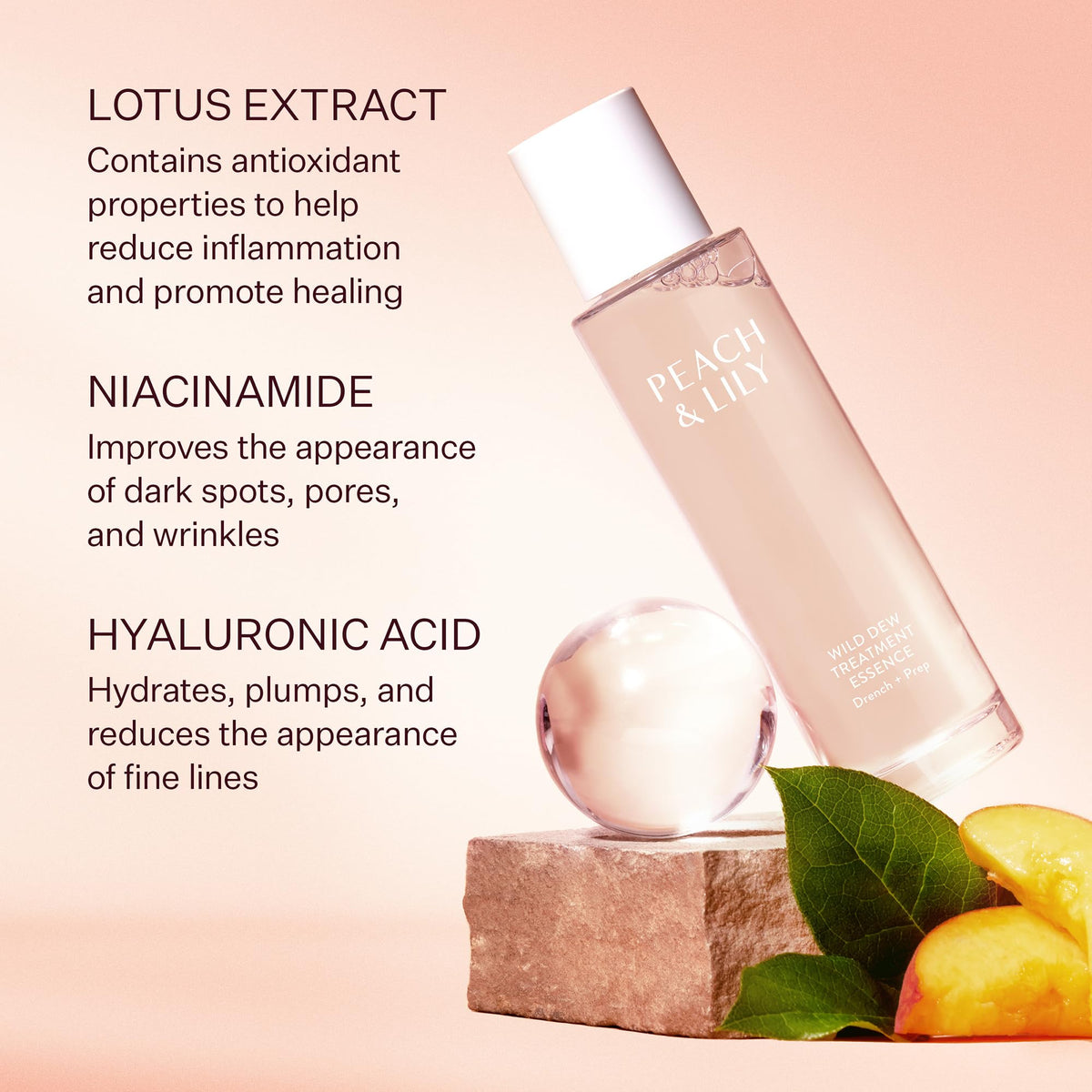 Peach & Lily Wild Dew texture drop on fingertip showing lightweight hydration