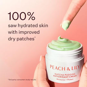 Peach & Lily jar open revealing cream inside to show density and spreadability