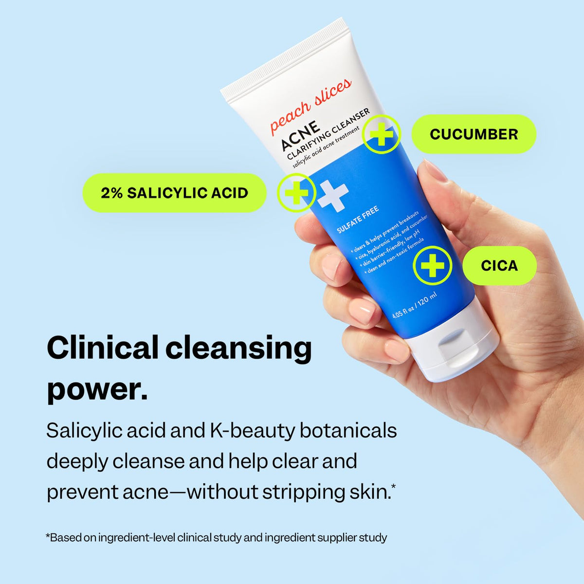 Peach Slices creamy foam texture on skin showing gentle cleansing action