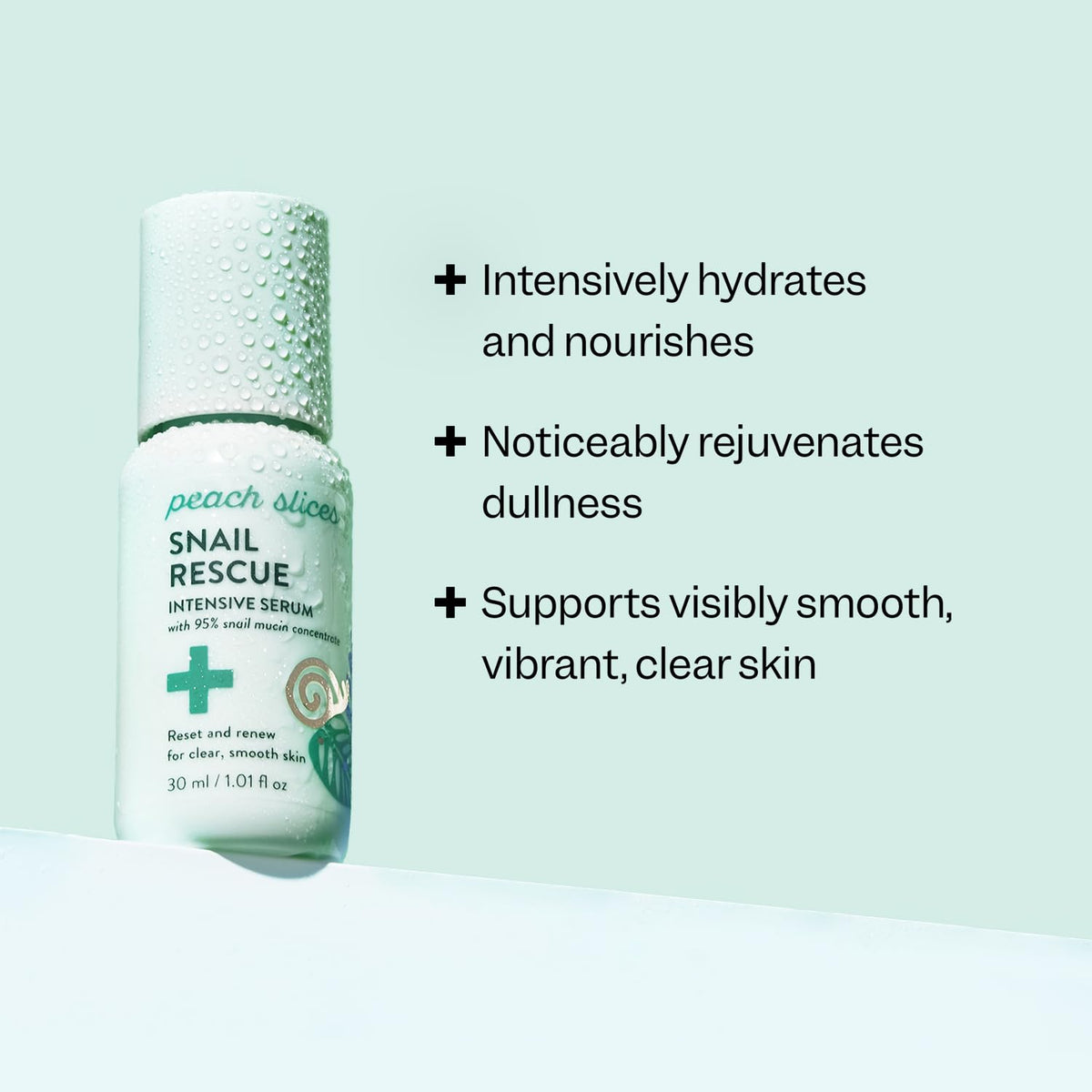 Peach Slices close up of serum drop highlighting lightweight texture and absorbency