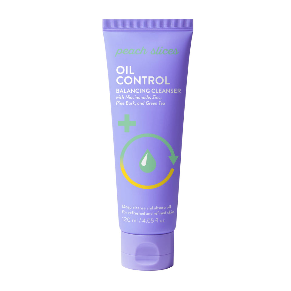 Peach Slices front packaging showing cleanser tube for clear, balanced skin