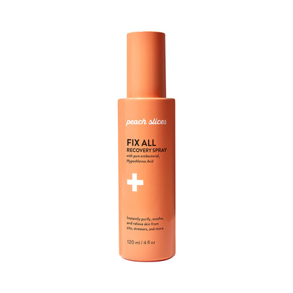Peach Slices front bottle showing Fix All Recovery Spray for calming skin