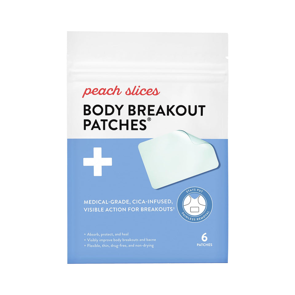 Peach Slices front packaging showing product benefits and six patches