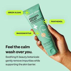 Peach Slices ingredient panel with green algae for soothing