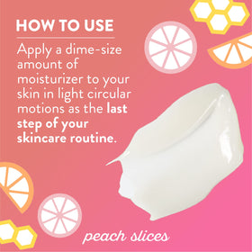 Peach Slices label close-up showing clean claims and ingredient highlights