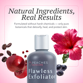 Peaches Skin Care bottle on bathroom shelf implying everyday use and routine convenience