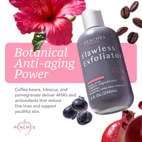 Peaches Skin Care pouring scrub onto hand to show application ease and smooth feel