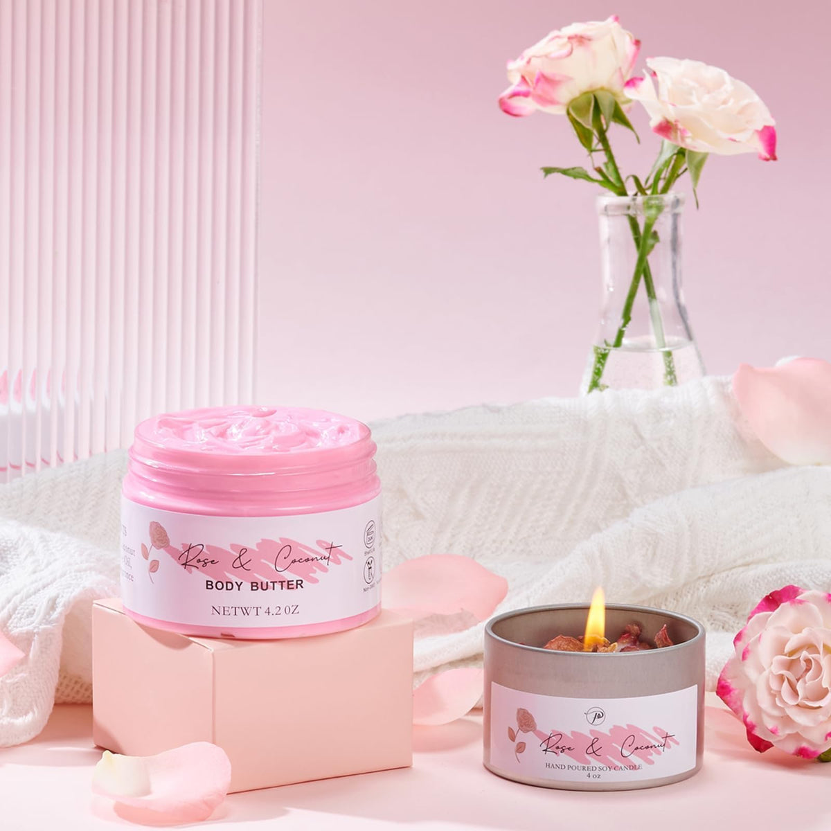peacoeye gift box placed on a vanity creating a relaxing at-home spa vibe