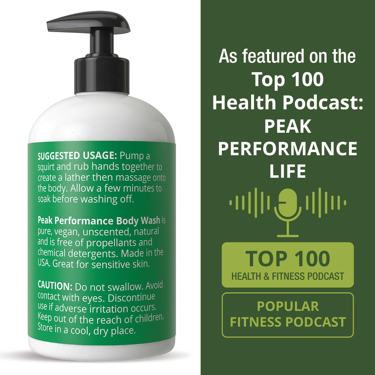 Peak Performance ingredient label listing organic oils and botanical extracts