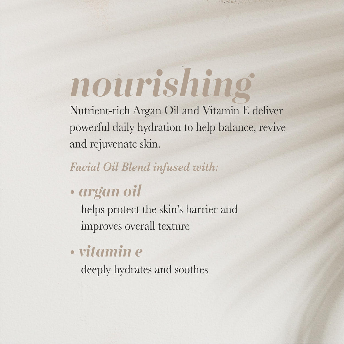 Close-up of Pearlessence label highlighting argan and vitamin E benefits