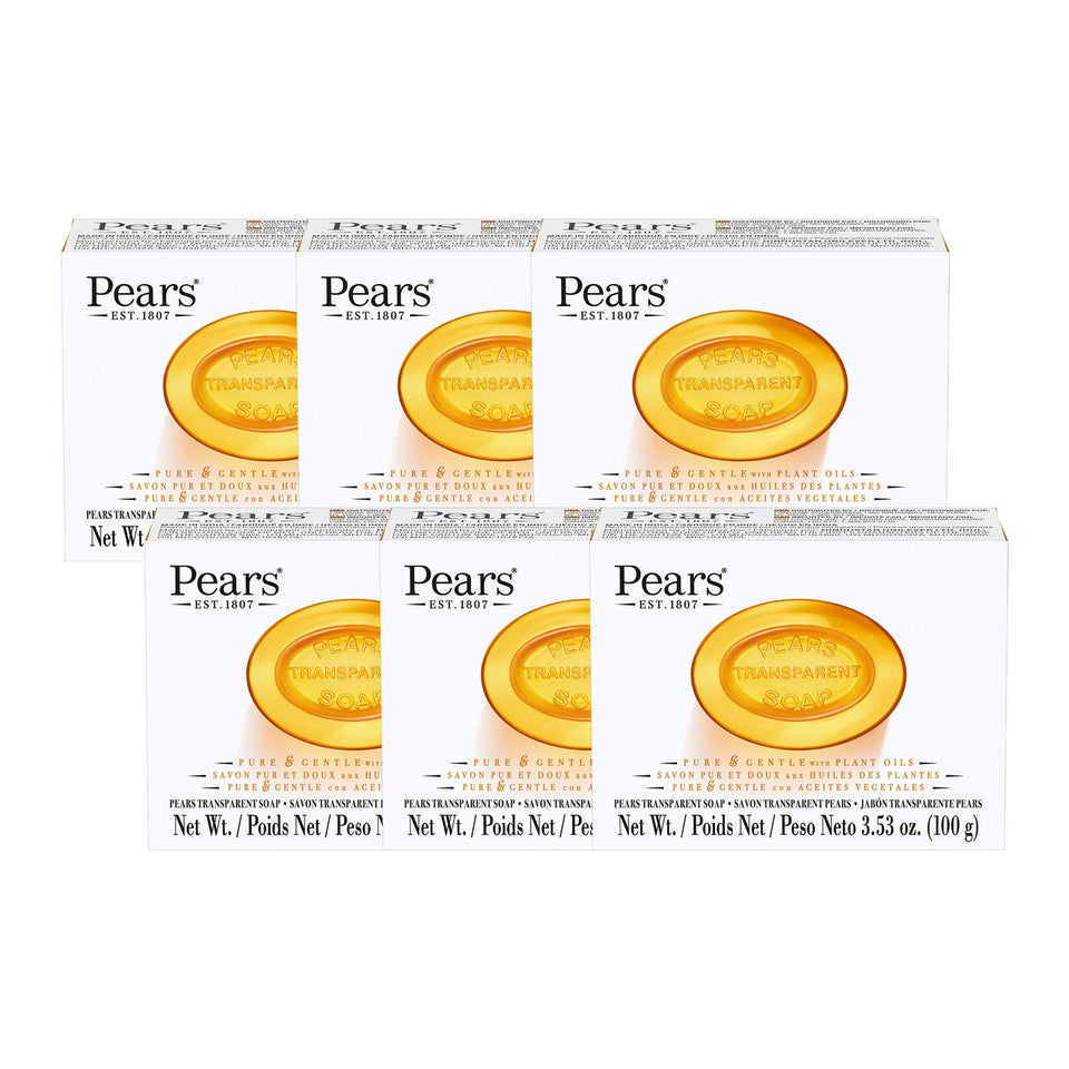 Pears amber front packaging showing six bars and clear branding for convenient supply