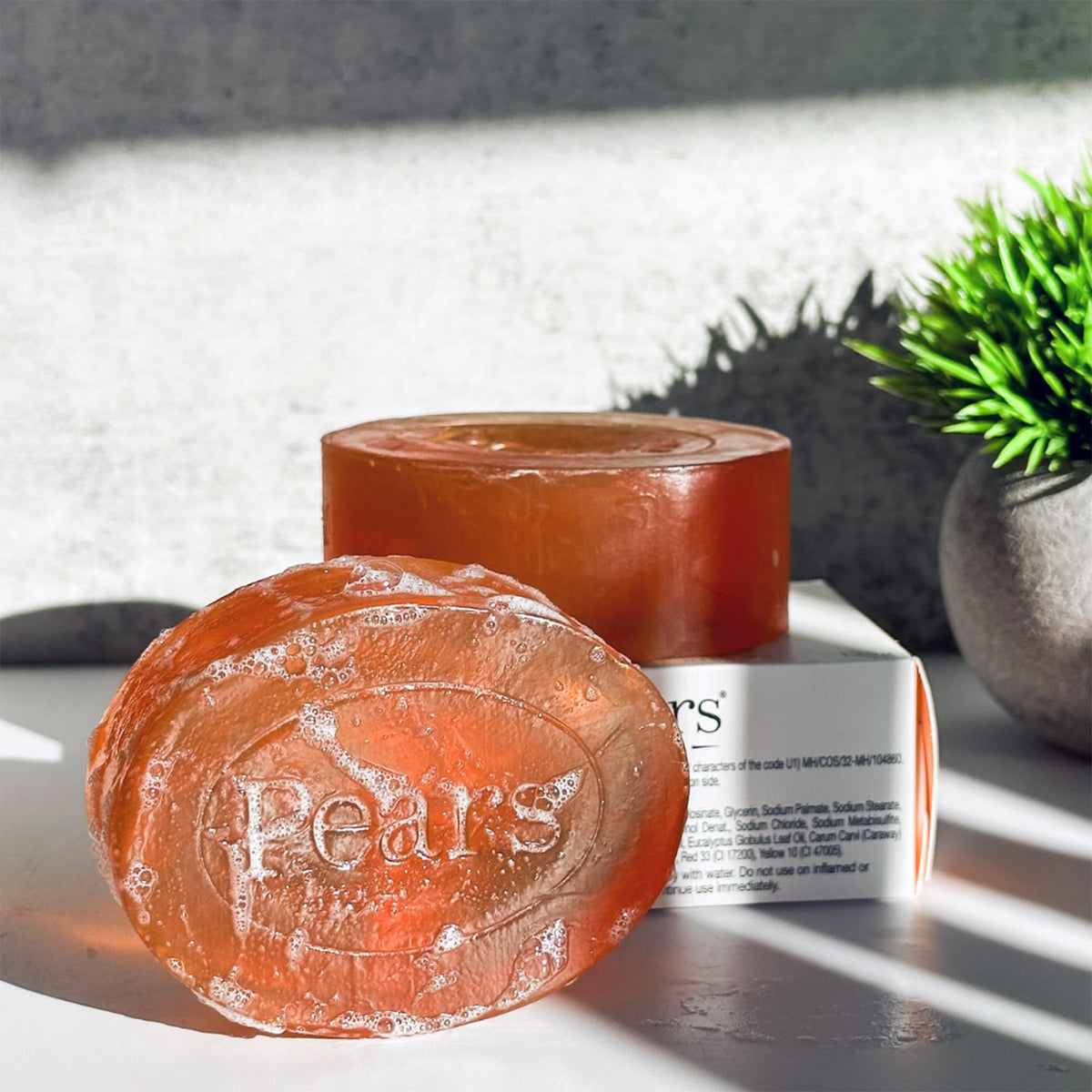 Stacked Pears bars demonstrating uniform transparency and hand-finished appearance