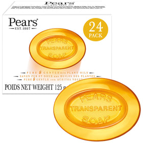 Pears 24-pack front packaging showing amber glycerin bars and product count