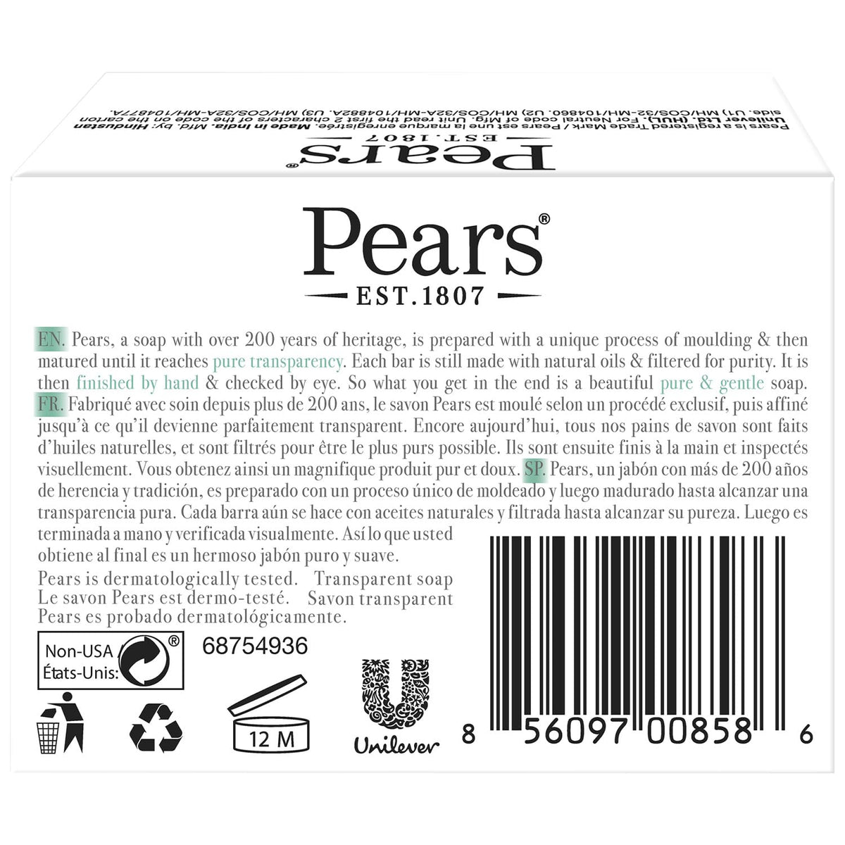 Pears close-up of soap texture highlighting glycerin clarity and gentle feel