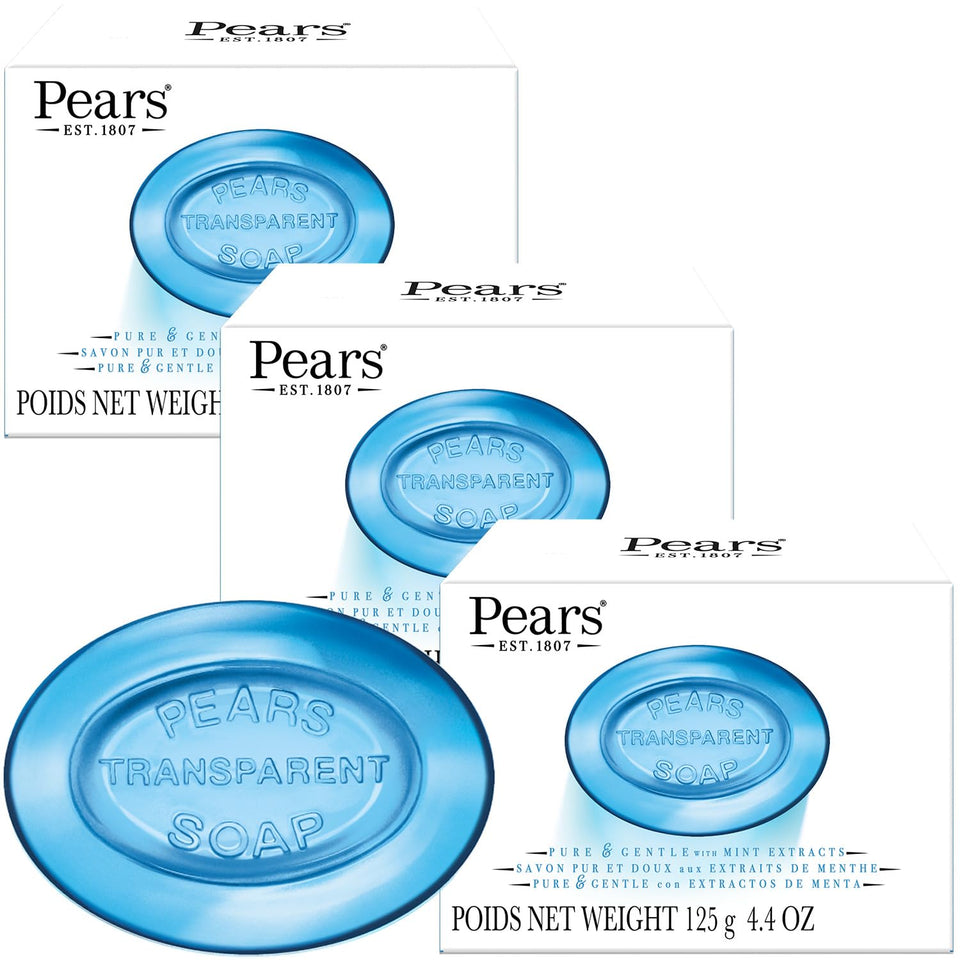 Pears mint front packaging showing clear glycerin bar and refreshing benefit