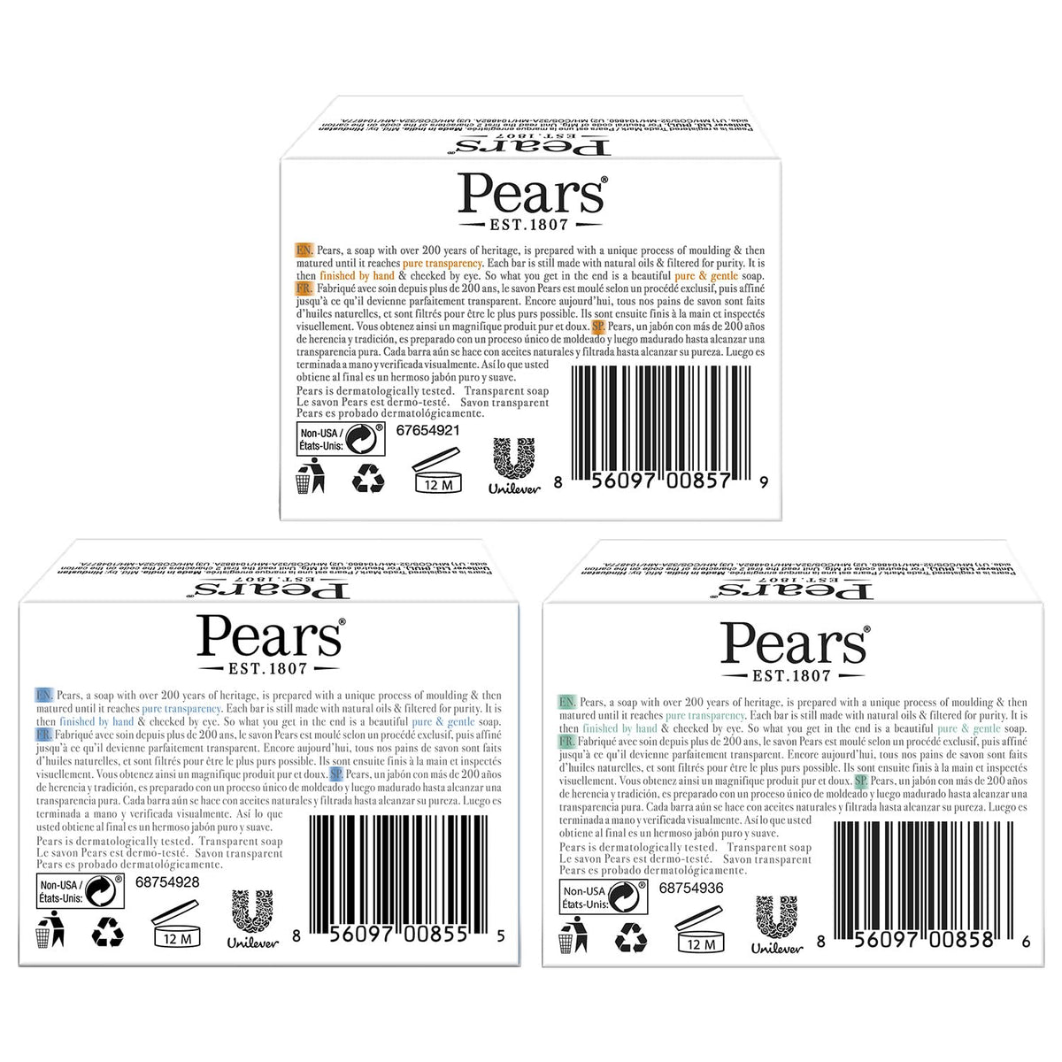 Pears amber soap bar front view showcasing clear bar and gentle cleansing benefit
