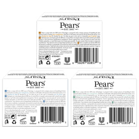 Pears amber soap bar front view showcasing clear bar and gentle cleansing benefit
