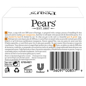 Close-up of a single Pears bar highlighting its clear translucent texture and purity