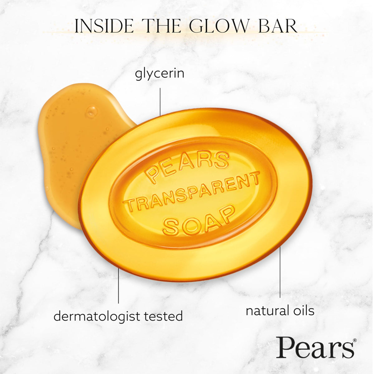 Pears producing silky lather on a hand demonstrating gentle cleansing and softness