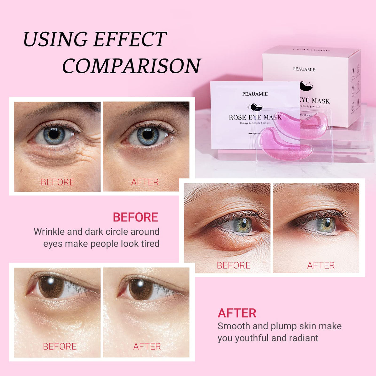 PEAUAMIE application photo placing patch under eye for puffiness reduction