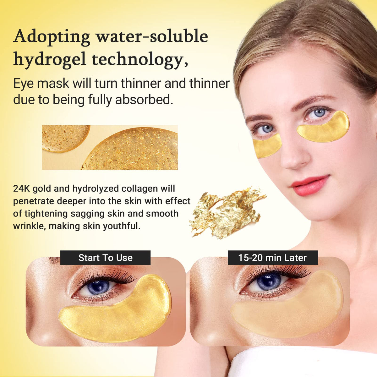 PEAUAMIE patch applied under eye demonstrating instant cooling
