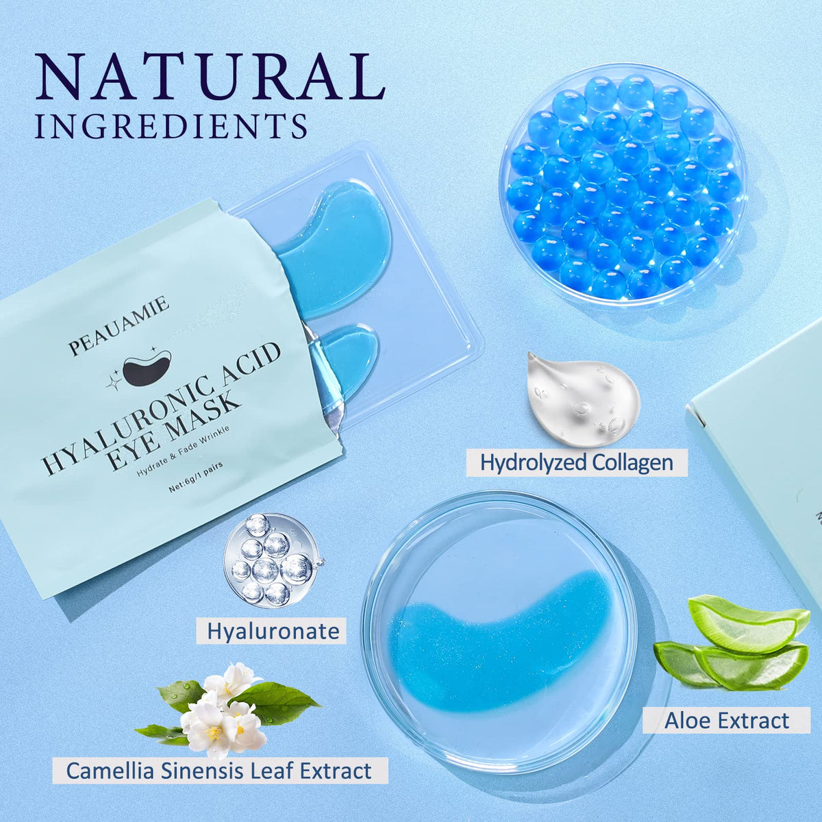 PEAUAMIE applying patch under eye demonstrating simple use and instant hydration benefit