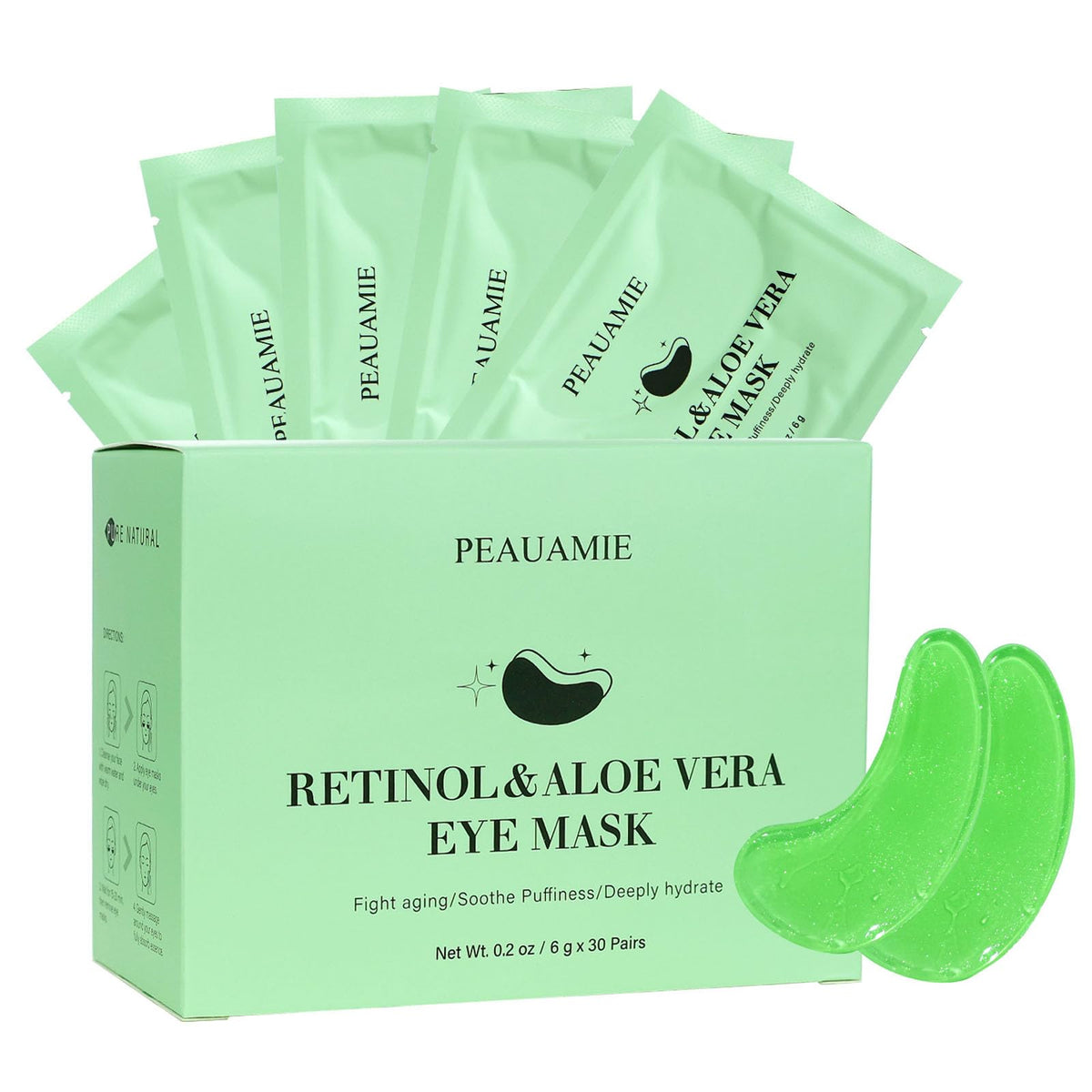 PEAUAMIE front packaging showing 30 pairs for travel-ready eye care