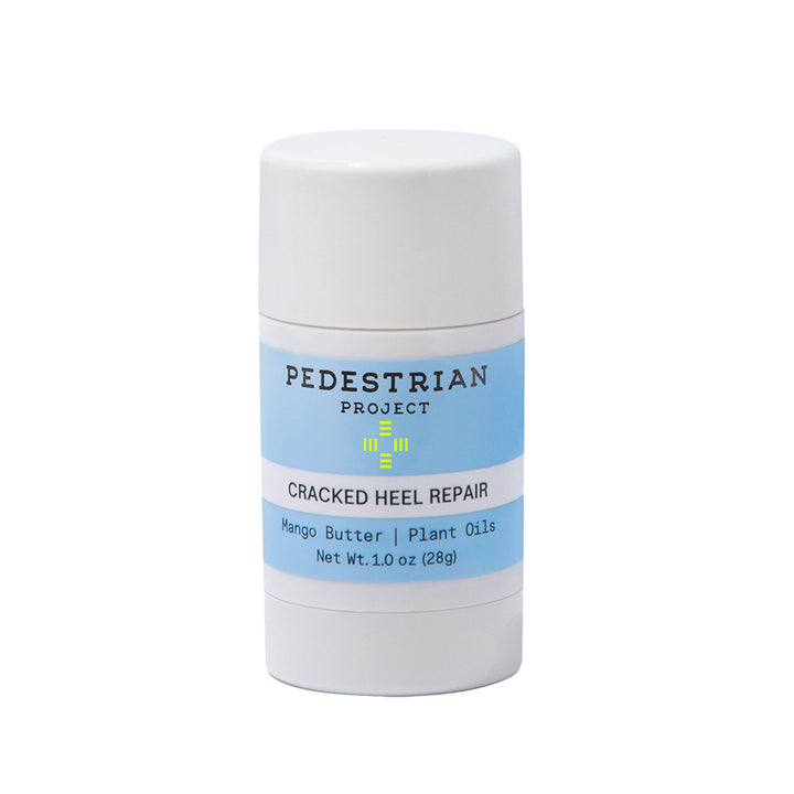 Pedestrian Project front jar showing balm and clear branding for targeted heel repair