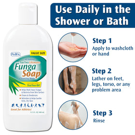 Pedifix in shower scene washing foot, demonstrating targeted foot cleansing benefit